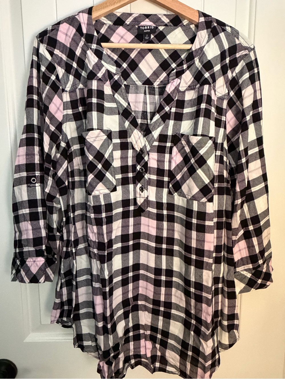 torrid Pink and Black Plaid Button-Up Tunic